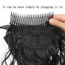 New Short Curly Bow Hair Comb Clip Wig For Women, Vintage Small Wave Pear Curl Faux Ponytail Hair Accessory - Black - View 6