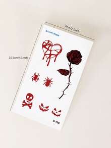 STARTTOOS 4PCS Halloween Dark Style Cool Spider Pumpkin Skull Rose Pattern Party Gift Waterproof Tattoo Stickers For Hands Face Shoulders Neck Collarbone - Multicolor - View 6