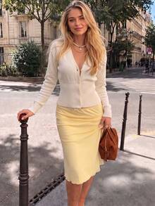Women's Ribbed Knit Cropped Cardigan, Long Sleeve White Button Front Cardigan, Autumn Essential - Beige - View 1
