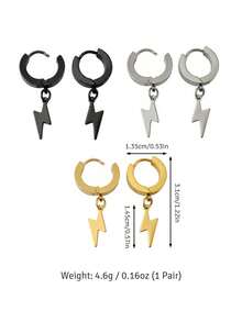 1 Pair Punk Lightning Pendant Earrings - Stainless Steel Gold Color Drop Earrings - Unisex - Drop Earrings - View 4