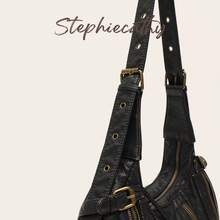 STEPHIECATHY Women's Cool Street Style Vintage Y2K Soft Washed PU Leather Multi-Zipper Decor Adjustable Shoulder Strap Shoulder Crossbody Handbag, Casual Daily Style - Multicolor - View 4