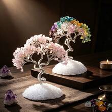 1PC Handcrafted Rose Quartz Tree With Quartz Sand Base, Seven Chakra Crystal Energy Balancer, Wellbeing Enhancer & Mystical Aura Home Desktop Decor - Quartz Sand Tree - View 2