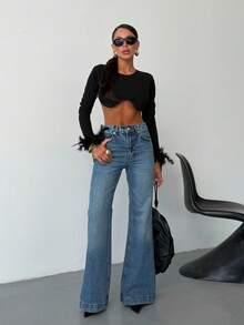 SQUALO Urban Edge High-Waist Distressed Wide Leg White Jeans - Baby Blue - View 4