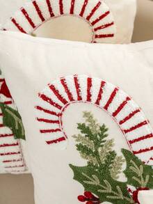 1PC Multicolor Christmas Candy Cane Canvas Pillowcase, Exquisite Embroidery Craftsmanship, Multiple Sizes Available, Pillow Insert Not Included, Suitable For Various Home Scenes, Machine Washable - Multicolor - View 9