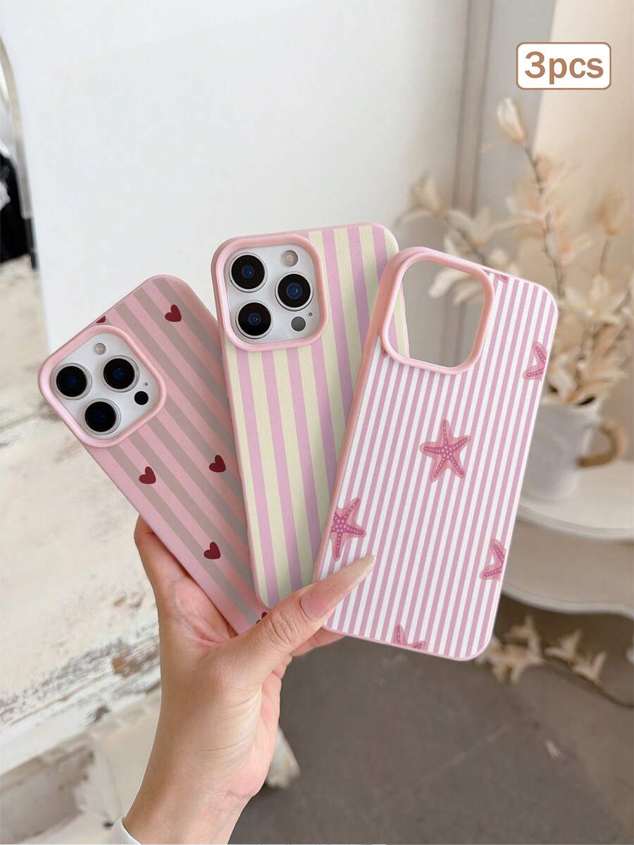 3pcs Striped Print TPU Anti-Drop Full Coverage Precise Protective Case Compatible With Apple 11/12/13/14/15/16/16Pro/16ProMax/17/17pro/17ProMax/18pro 18ProMax - Multicolor - View 1