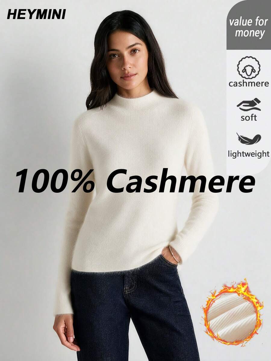 HEYMINI 100% Cashmere, Women's Soft & Comfortable Cashmere Sweater, Long Sleeve Regular Fit Knit Pullover, Autumn/Winter Fashion - White - View 1