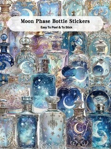 50pcs Moon Phase Bottle Sticker For Skateboards, Guitars, Laptops, Scrapbooks, Suitcases, Refrigerators, Storage Boxes, Decor DIY Graffiti Stickers - A - View 1