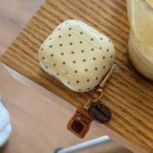 Casing Earphone Motif Polkadot Krem + Liontin Biji Kopi, Cocok untuk AirPods 5/ Pro 3/Pro 2/ 4/ 3/1/2, Pelindung Minimalis Lucu untuk Anak Perempuan - Purple - View 4