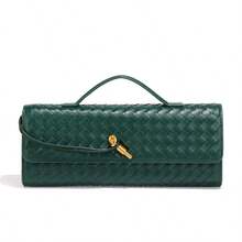 Tas Clutch Wanita Anyaman Emas, Tas Selempang Kecil dengan Pegangan Atas dan Kunci Putar, Cocok untuk Pesta Malam - Beraneka warna - View 7