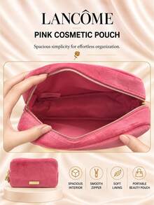 Lancôme Pink Velvet Makeup Bag, 20cm*16cm, Single Piece, Soft Large Capacity, Cosmetic Storage, Daily Use And Travel - Pink - View 7