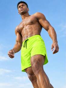 Men's Outdoor Sports Running Training Shorts, Built-In Compression Liner, Dual Side Pockets, Adjustable Waist Drawstring, Long Distance Training Marathon Running Shorts, Lightweight Quick-Dry Suitable For Fitness Workout, Basketball Game, Outdoor Hiking, Beach Vacation Swimming - Lime Green - View 6