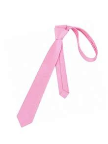 1pc Men's Pink Diagonal Ribbed Tie 8cm Hand-Tied Casual Solid Color Necktie - Light Pink - View 4