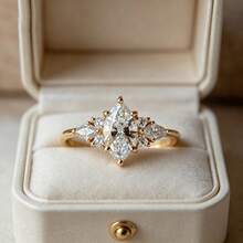 1pc Copper Inlaid Marquise Zirconia Ring, Vintage Personalized INS Wedding Band, Suitable For Daily Wear And Gift Giving - Style a - View 5