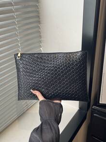 女款休閒手拿包 新款紋理小眾時尚極簡信封包 - 黑色 - 查看 1