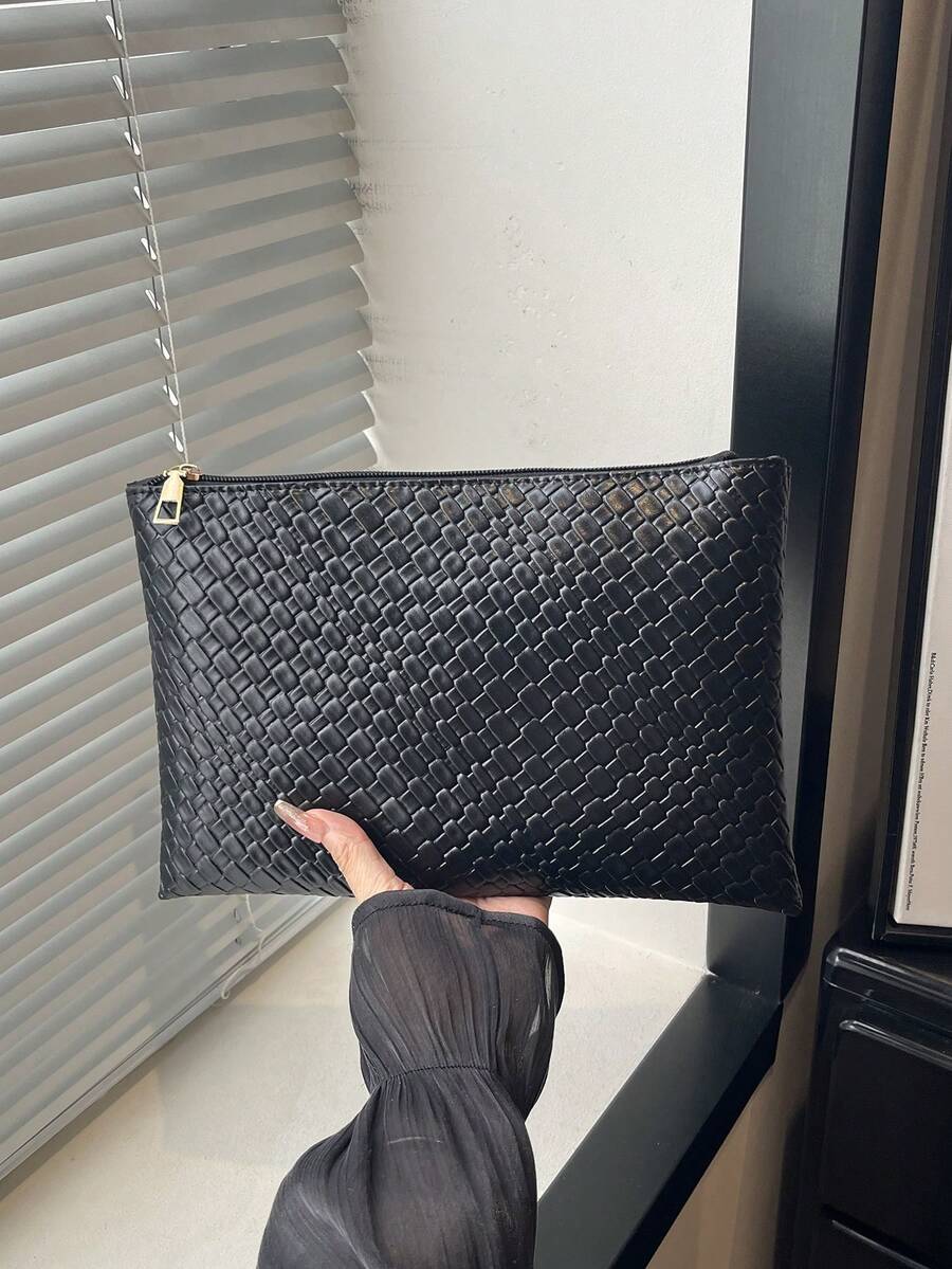 女款休閒手拿包 新款紋理小眾時尚極簡信封包 - 黑色 - 查看 1