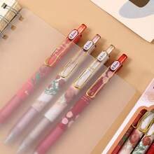 4pcs/Set Random Rose Flower Ballpoint Pens, Retractable Design, Multiple Patterns, Minimalist Printed Pens, Suitable For Weddings, Parties, Daily Use, Gifts, Perfect Valentine's Day Gift For Friends And Family - A - View 1