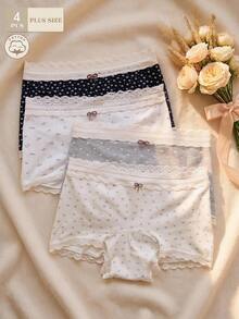 DAZY 4Pcs Women's Plus Size Cotton Briefs Shorts, High Elasticity Comfortable Soft Underpants For Daily Casual Wear - Multicolor - View 4