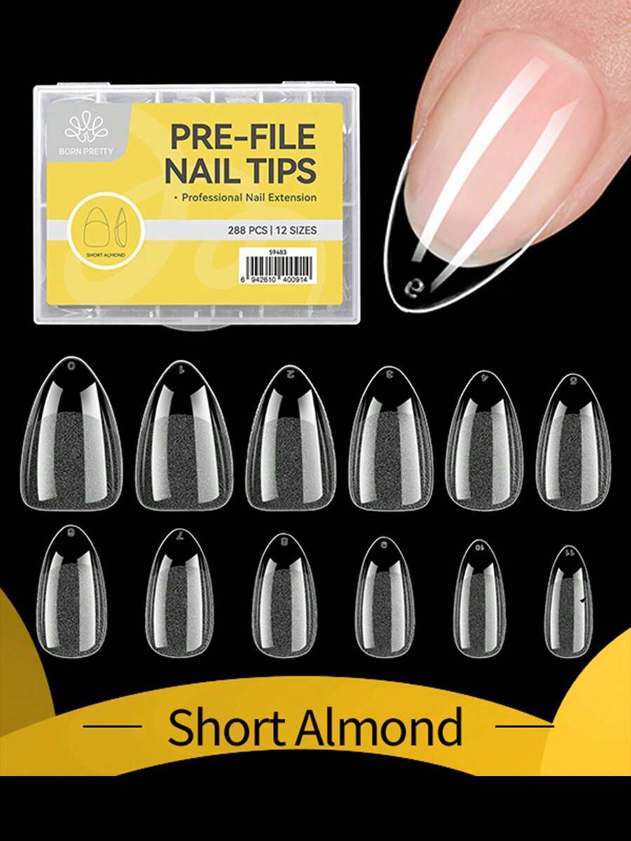 BORN PRETTY 288pcs Soft Gel False Nail Tips, Semi-Matte Capsule Shape, Almond French Coffin Style, Full Coverage Artificial Nails, Autumn Collection - View 1