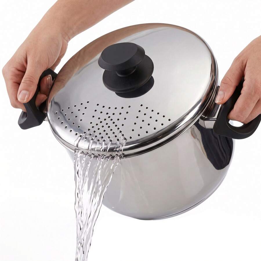 Geezy Stainless Steel Pasta Pot With Locking Strainer Lid - 4.5L Induction Cooking Pan For All Hobs, Gas, Electric - Dishwasher Proof Large Kitchen Saucepan & Drainer For Spaghetti, Vegetables, Rice - View 1