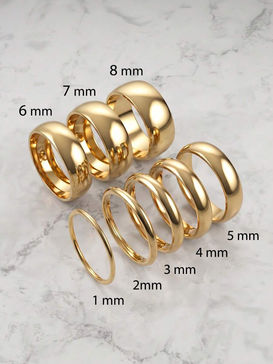 4pcs Random Non-Repeating Width Plain Band Rings, 14K Gold Plated 304 Stainless Steel, 1-8mm Multi-Size Random Width, Unisex Stackable Basic Ring Set - 4pcs - View 1