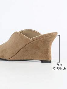 Women's Khaki Deep V-Cut Slip-On Pointed Toe Wedge Pumps - Khaki - View 8
