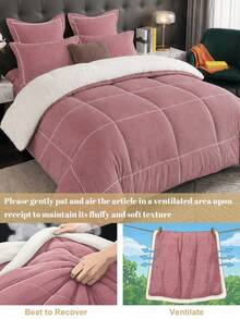 1pc Super Soft Wool Quilt, Gray Pink Bedding, Extremely Soft And Skin-Friendly, Quilt Core, All Season Use, Lightweight And Breathable, Down Alternative Comforter, Student Dorm Essential, Room Decor, Autumn/Winter Decoration - Red Bean Paste Color - View 7