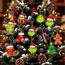 The Grinch 5 قطع من قلادات مفاتيح أكريليك عيد الميلاد، سلاسل مفاتيح عيد الميلاد، ديكورات شجرة عيد الميلاد، زينة معلقة للعطلات (نمط عشوائي) - B - مشاهدة 1