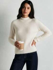HEYMINI 100% Cashmere, Women's Soft & Comfortable Cashmere Sweater, Long Sleeve Regular Fit Knit Pullover, Autumn/Winter Fashion - White - View 5