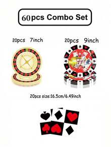 10/4050/60/80Pcs Casino Night Disposable Paper Tableware Set, Roulette Wheel Slot Machine Playing Card Dice Poker Chip Print Paper Plates Cups Napkins, Adult Casino Poker Night Las Vegas Game Night Party Supplies Table Decor Essentials - Multicolor - View 12
