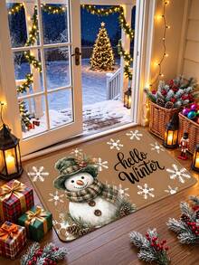 1pc 3D Embossed Anti-Slip Winter Snowflake Christmas Snowman Doormat, Essential Christmas Decoration, Suitable For Entryway, Study, Bedside, Floor Mat, Outdoor, Easy To Clean, Anti-Slip, Quick Drying, All Season Use, Machine Washable - A - View 2