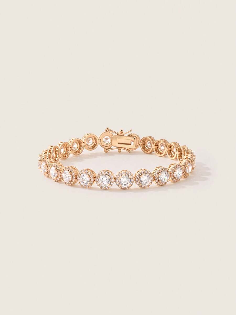 Valisandre 1 chiếc vòng tay tennis thời trang đa năng cổ điển, đính đá Cubic Zirconia lấp lánh, tùy chọn 6–9 inch, thích hợp làm quà tặng - Vàng - Xem 1