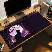 Halloween Gothic Purple Full Moon Large Rubber Desk Mat, Black Cat Bat Candle Window Pattern Extended Gaming Mouse Pad, Non Slip Rubber Base Table Protector For Laptop Computer, Mystic Witchy Halloween Desktop Decor Gift - View 3