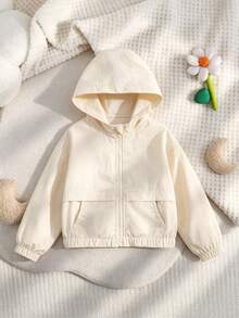 Girls' Spring/Autumn Fashionable Minimalist Hooded Zip-Up Long Sleeve Jacket, Casual Outdoor & Hiking Wear With Pockets - Apricot - View 8