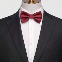 1pc Men's Solid Color Striped Double Layer Bow Tie, Business Bow Tie, Wedding Banquet Burgundy Bow Tie, Men's Gift - Red - View 4