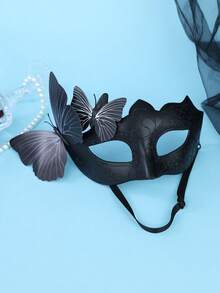 Mysterious Gothic Black Glitter Embossed Masquerade Mask Double Black Butterfly For Halloween Cosplay Dark Bridal Wedding Carnival Prom Party - Black - View 3