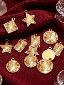 5pcs Stainless Steel Sunburst Pattern Charms Pendants Heart Square Star Round Disc Pendants For DIY Necklace Jewelry Making Supplies - Pendants - View 5