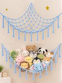 1pc Back To School Large Plush Doll Storage Net/Hammock, 55 Inch Doll Hammock, Macaron Color Plush Corner Hanging Net, Mesh Hammock With Hooks, Bedroom Living Room Plush Storage Rack, Linen Woven Plush Net, Plush Storage Bag, Large Plush Net - Multicolor - View 5