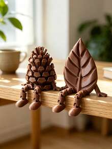 2/1pc Christmas Pine Cone & Leaf Mini Figurine, Cute Resin Hanging Leg Ornament, Unique Desktop Bookshelf Decor, Autumn Rustic Home Decoration, Special Gift For Book Lovers, Christmas Home Decor, Autumn Home Decor, Coffee Bar Countertop Ornament - Multicolor - View 1