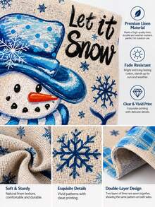1pc Blue Snowman Let It Snow Garden Flag, Rustic Linen Rectangular Hanging Banner With Snowflake Plaid Print, Festive Outdoor Yard Lawn Porch Decoration For Christmas Winter Holiday Farmhouse Home Garden Decor - A - View 8