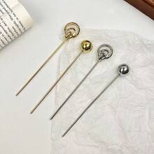 2pcs/4pcs Minimalist Round Ball Hair Sticks, Solid Color Hair Pins For Bun Fixing, Versatile Daily Hair Accessories - 2pcs Gold + Silver - View 3