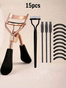 15pcs/5pcs/1pc Portable Eyelash Curler Set - Black Curved Handle Eyelash Curler - Can Easily Curl And Shape Eyelashes Without Causing Damage. Suitable For Women's Eye Makeup. Eyelash Curler - Beauty Tools - Black - View 9
