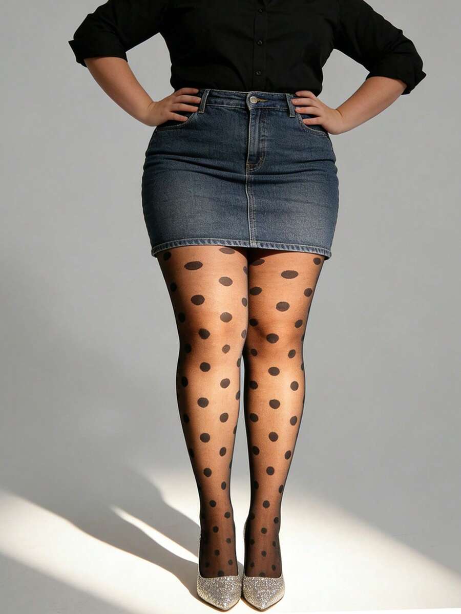 1 Pair Women's Black Polka Dot Jacquard Tights Thin Transparent Fashion Sexy High Bounce Bottom Pantyhose Party Commuting Everything - Multicolor - View 1