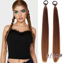 Peluca de mujer con doble coleta, hebilla de anillo chino, cabello largo liso, nuevo estilo chino, disfraz antiguo Hanfu Cheongsam, extensiones de cabello trenzadas, accesorios de cabello personalizados con trenzas y coletas para mujer - Multicolor - Ver 16