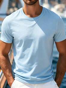 Men's Casual Vacation Comfortable Short Sleeve T-Shirt Top - Baby Blue - View 3