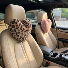 1pc Leopard Print Heart-Shaped Plush Car Neck Pillow, Fashionable Cute Neck Support Pillow To Relieve Fatigue, Women's Car Accessory - Multicolor - View 3
