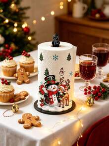 2D Flat Snowman & Reindeer Print Paper Towel Holder, Acrylic Vertical Roll Paper Storage Rack, Kitchen Dining Table Decor Ornament, Easy Installation, Suitable For Christmas Party Home Room Decoration, Kitchen, Bathroom, Living Room And Dining Room, Create Warm Christmas Atmosphere Decorative Ornament. (Paper Towel Not Included) - Multicolor - View 4