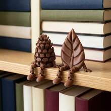 2/1pc Christmas Pine Cone & Leaf Mini Figurine, Cute Resin Hanging Leg Ornament, Unique Desktop Bookshelf Decor, Autumn Rustic Home Decoration, Special Gift For Book Lovers, Christmas Home Decor, Autumn Home Decor, Coffee Bar Countertop Ornament - Multicolor - View 5