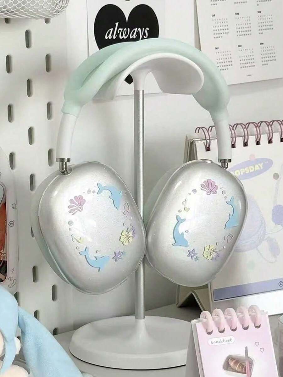 Fashionable New Transparent Over-Ear Headphone Case With Fish And Flower Painted Design, Compatible With Apple - Clear - View 1