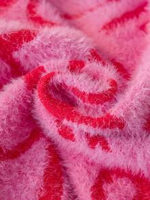 Girls' Elegant Bow Pattern Faux Mink Fur Knit Pullover Sweater, Suitable For Casual Daily Wear In Spring, Autumn, And Winter - Pink - View 10
