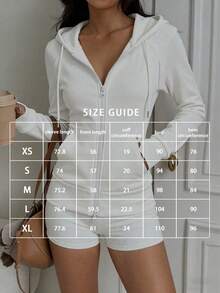 Women's Casual Minimalist Slim Fit Zip-Up Sweatshirt With Pockets And Drawstring, All-Season Wear, Spring Autumn Winter White Sporty Style - White - View 3